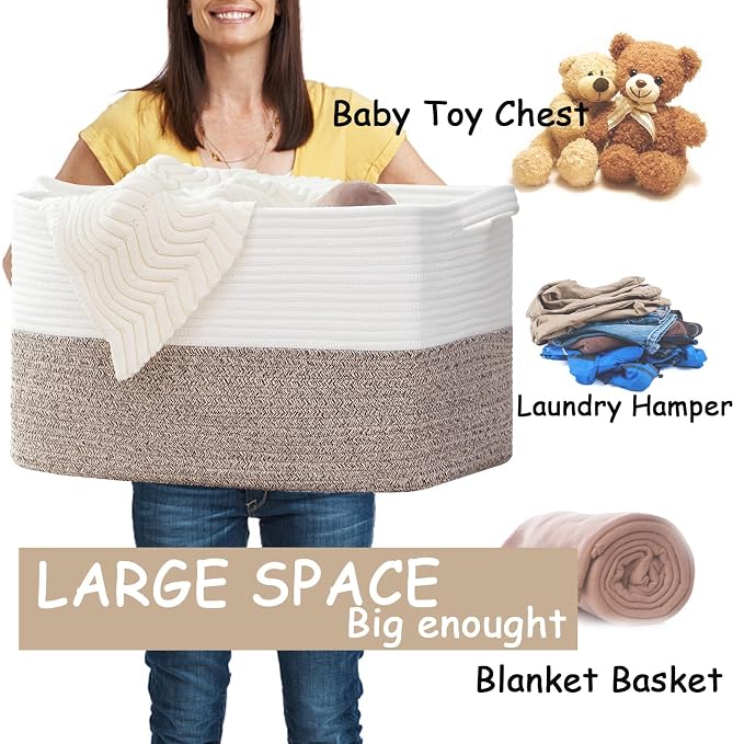 COMFY-HOMI Large Laundry for Organizing|Rectangle Cotton Rope Storage - Image 6