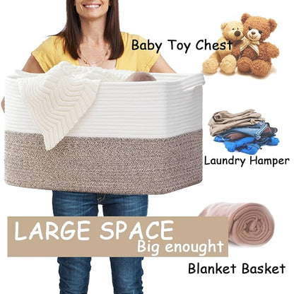 COMFY-HOMI Large Laundry for Organizing|Rectangle Cotton Rope Storage - Image 6