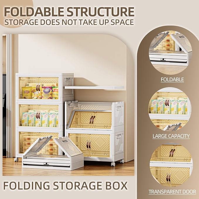 252 QT / 63 Gal Magnetic Door Storage Bins Collapsible Stackable w/1 Lid - Image 5
