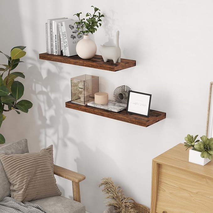 32 Inch Floating Shelves for Wall Set of 2, Rustic Wood Wall Mounted Floating - Image 2