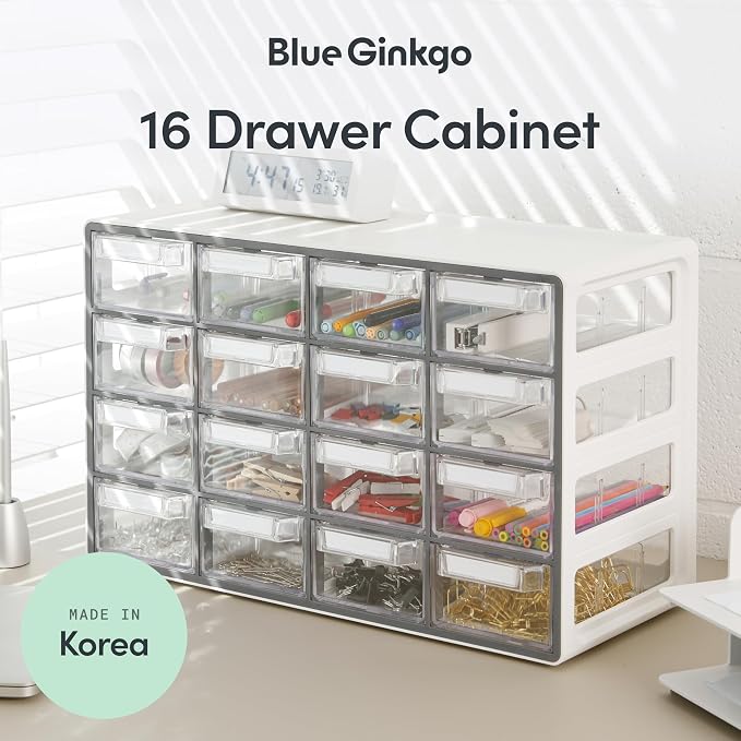 Blue Ginkgo Medium 16-Drawer Cabinet – Stackable Clear Organizer - Image 3