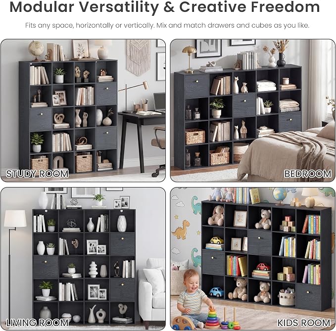 Large Cube Storage Organizer Unit, 20 Open Shelves Bookcase - Image 4
