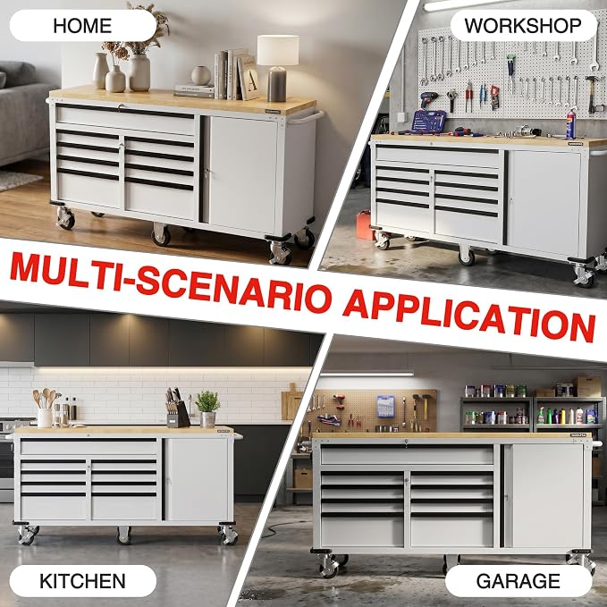 WORKPRO 72" x 22" 9-Drawer & 1-Door Rolling Tool Chest, Mobile Tool Storage - Image 7