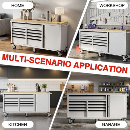 WORKPRO 72" x 22" 9-Drawer & 1-Door Rolling Tool Chest, Mobile Tool Storage - Image 7