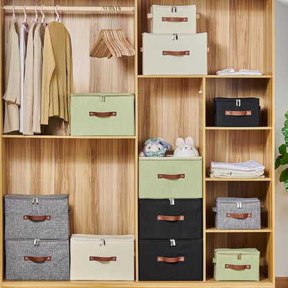 Storage Bins with Zipper Lid Cotton Linen Fabric Lidded Storage Baskets Boxes - Image 7