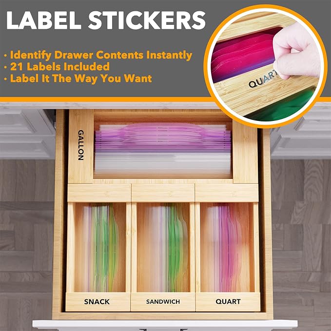 SpaceAid Bag Storage Organizer for Kitchen Drawer, Bamboo Organizer, Compatible - Image 4