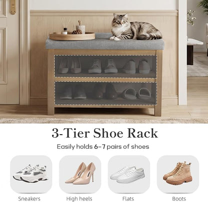 Zihanhome Shoe Rack Bench with Cushion, 2 Tier Solid Wood Storage Bench - Image 6