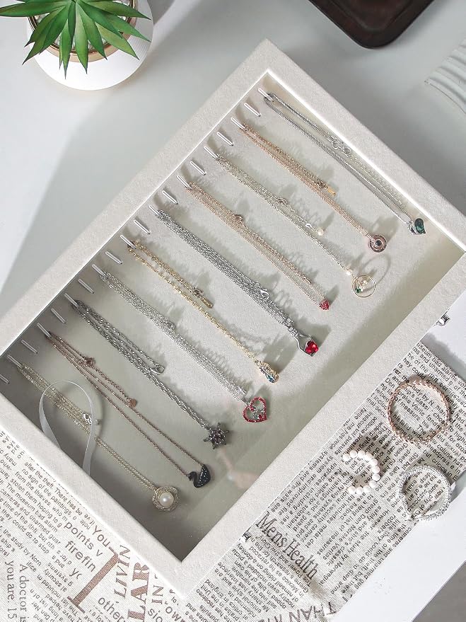 Coward 20 Hooks Necklace Organizer Jewelry Box, Dustproof Necklace Display - Image 5