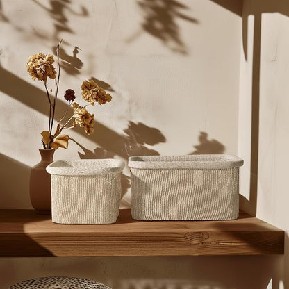 La Jolie Maison Blended Fabric Storage Baskets Set of 2, Rectangle Knitted - Image 2