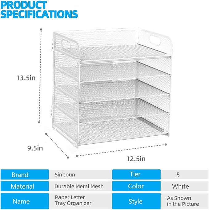 Letter Tray Paper Organizer 5-Tier Desk Organizer File Organizer Paper Holder - Image 2
