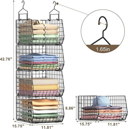 4" Extra Deeper Hanging Closet Organizers and Storage, 4 Tier Foldable Wire - Image 3