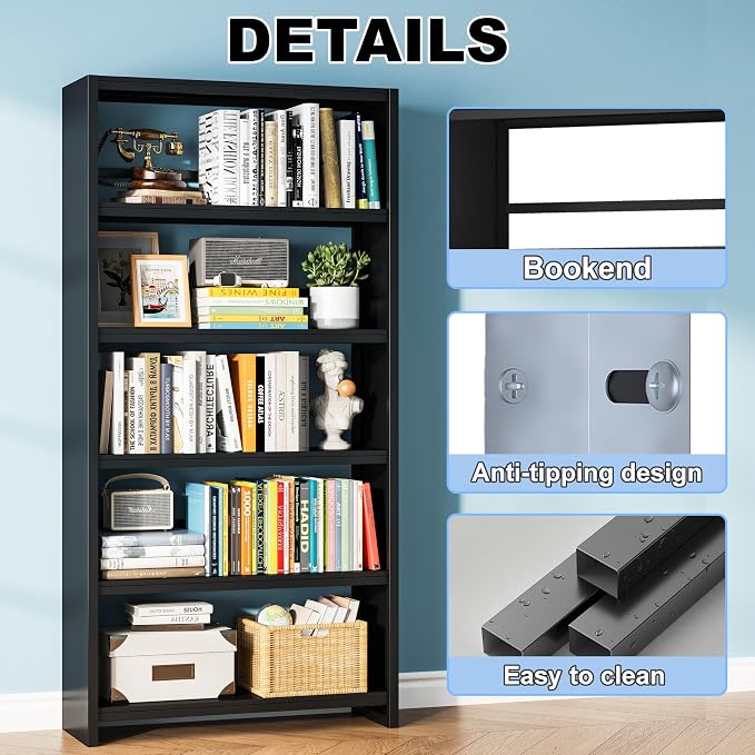 5 Tier Metal Bookshelf, Large Heavy Duty Book Shelves, Industrial Wide Book - Image 3