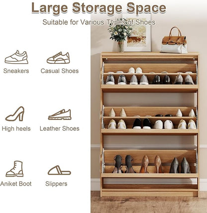 Shoe Cabinet with 3 Flip Drawers, 31.5" W Narrow Shoe Storage Cabinet - Image 4