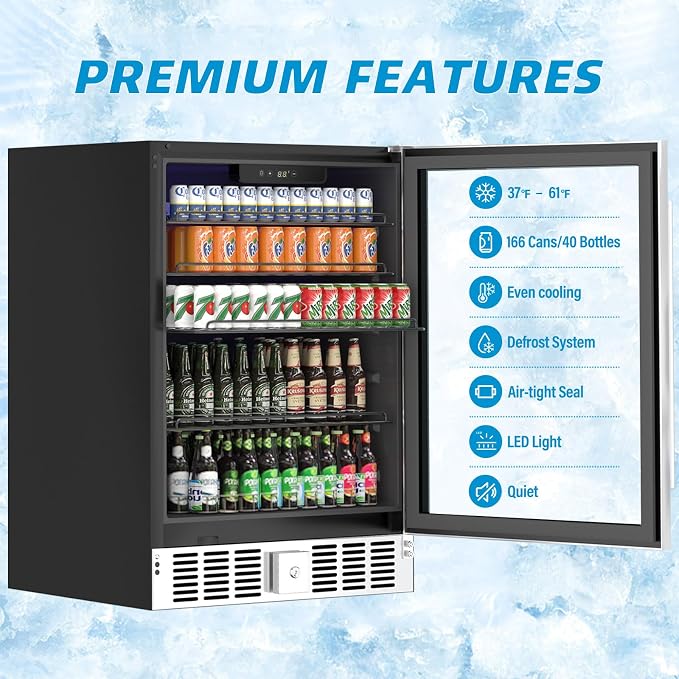 5.3 Cu.Ft Beverage Cooler, 166 Can Capacity, Adjustable Shelves & Glass Door - Image 3
