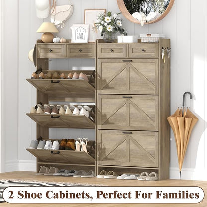 Thacuok Shoe Cabinet with 3 Flip Drawers & 2 Storage Drawers, Rustic Farmhouse - Image 9