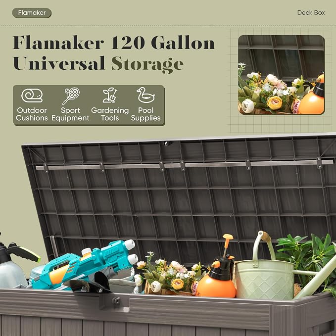 Flamaker Resin Deck Box 120 Gallon Waterproof Large Outdoor Storage Box | - Image 5