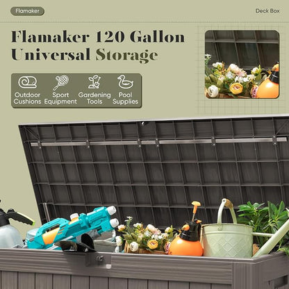 Flamaker Resin Deck Box 120 Gallon Waterproof Large Outdoor Storage Box | - Image 5