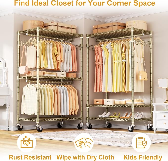 P1 Rolling Clothes Rack, Portable Wardrobe Closet - Image 7