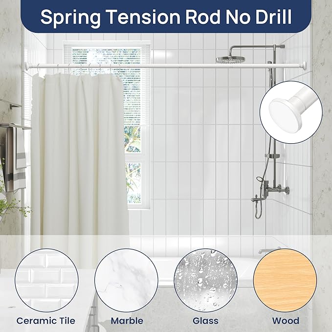 ENJOYBASICS 1" White Shower Curtain Rod, 30-76" Adjustable, Secure Tension | - Image 5