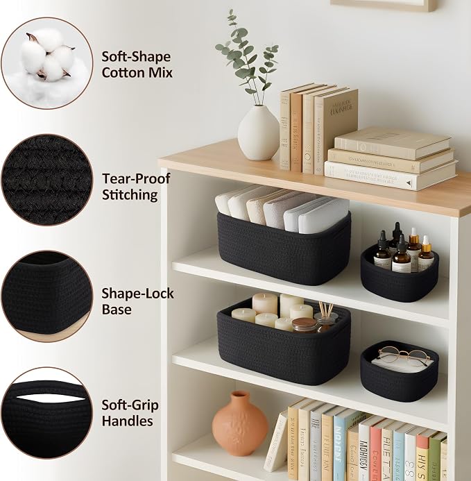 5-Pack Small Woven Rope Storage Baskets, 2 Sizes Organizer Bins | Fabric Cube - Image 3
