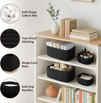 5-Pack Small Woven Rope Storage Baskets, 2 Sizes Organizer Bins | Fabric Cube - Image 3