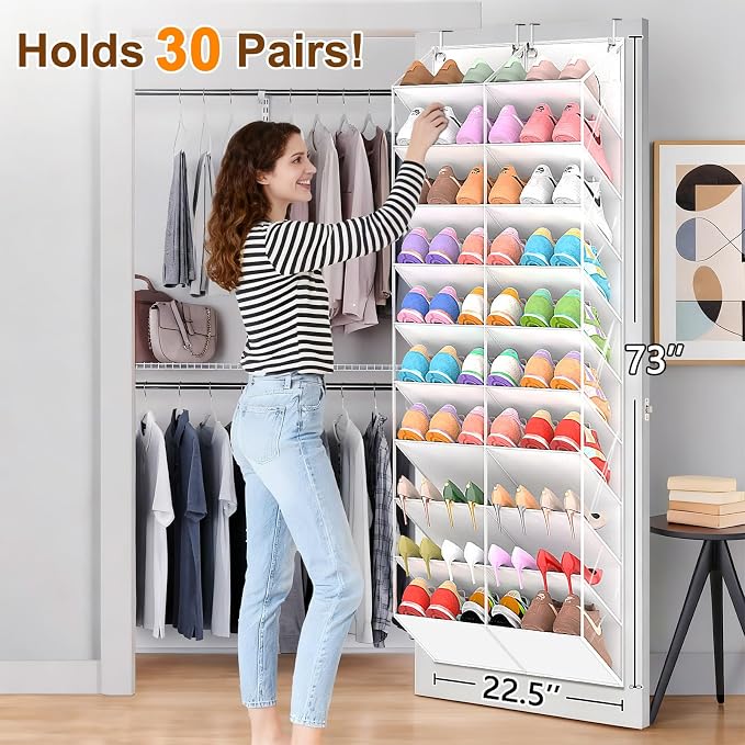 30 Pairs Over the Door Shoe Organizer, 10-Tier Door Shoes Rack Storage - Image 2