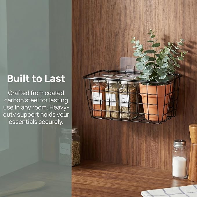 2 Set Adhesive Hanging Wall Basket Inside Cabinet Door Organizer, Wall Storage - Image 11