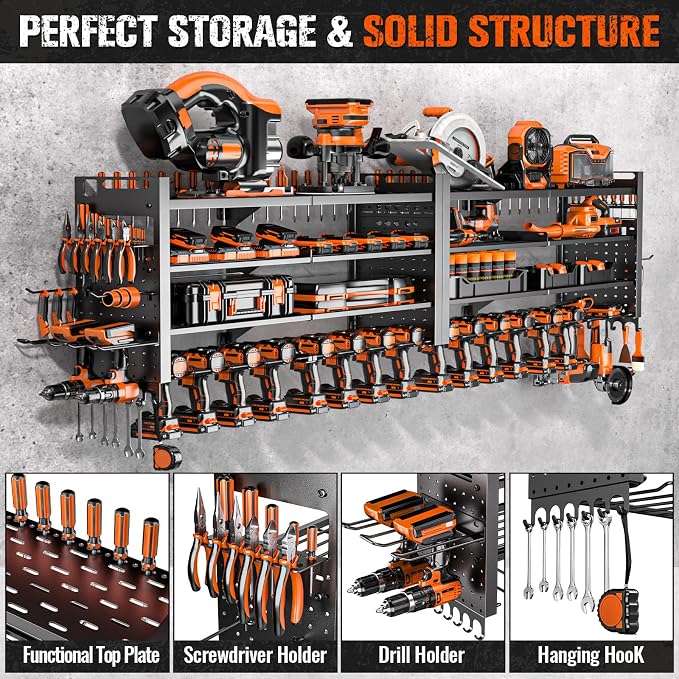66" W Super Large Power Tool Organizer Wall Mount, Heavy Duty Cordless Tool - Image 3