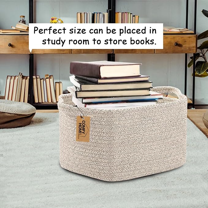 COMFY-HOMI Storage Basket for Shelves, Woven Baskets for Storage, Cotton Rope - Image 3