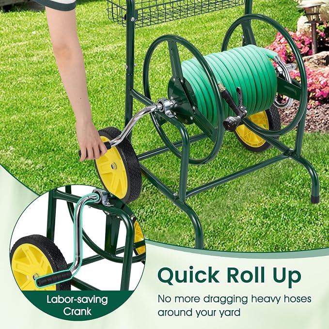 Goplus Garden Hose Reel Cart, 230ft 5/8" or 300ft 1/2" Heavy-Duty Metal Hose - Image 5