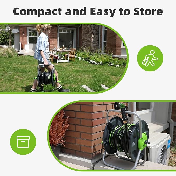 Garden Water Hose Reel Cart, Holds 65-100 Ft of 5/8 Inch, Wall Mounted Garden - Image 6