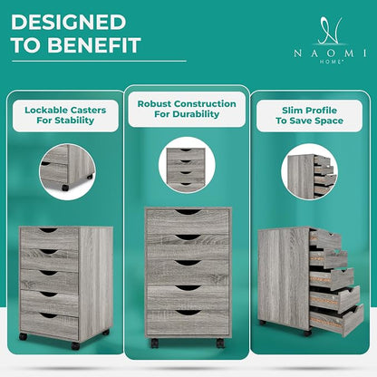 5-Drawer Rolling Storage Cart Organizer - Image 4