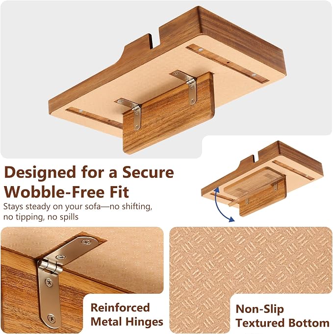 Couch Insert Tray for Middle Seat, Acacia Wood Couch Table - Image 8