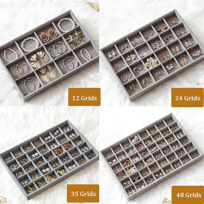 Large Jewelry Drawer Organizer Trays Set of 4, Stackable Velvet Jewelry Trays - Image 3