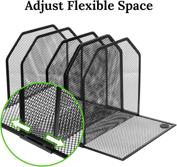Metal Mesh File Organizer, Adjustable 7 Section Vertical Desk File Holder - Image 7