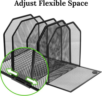 Metal Mesh File Organizer, Adjustable 7 Section Vertical Desk File Holder - Image 7