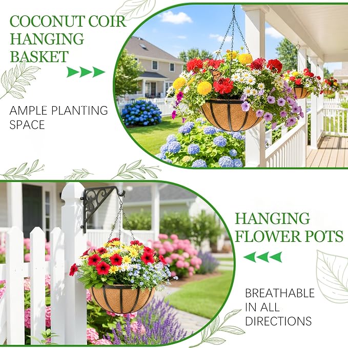 Hanging Planters for Outdoor Plants 4 Pack 14 inch Metal Hanging Flower Basket - Image 5