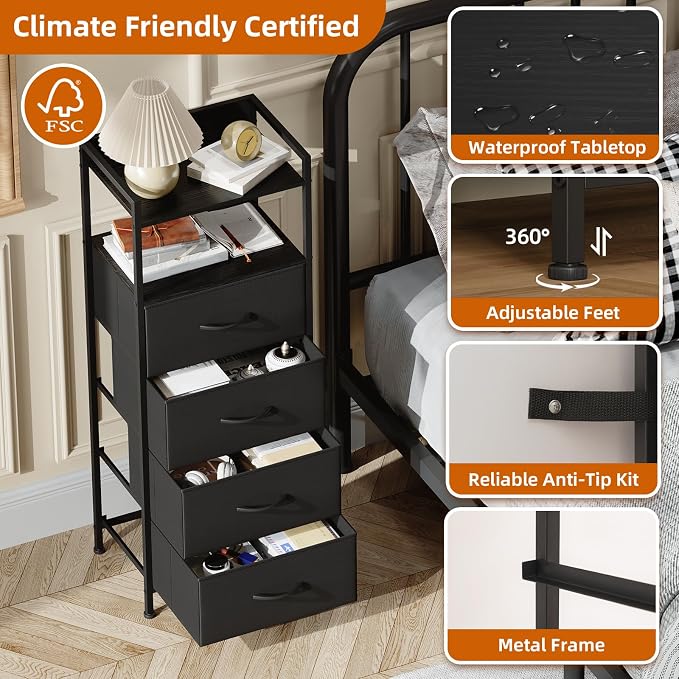 Somdot Nightstand with 4 Drawers, Vertical Fabric Dresser - Image 6