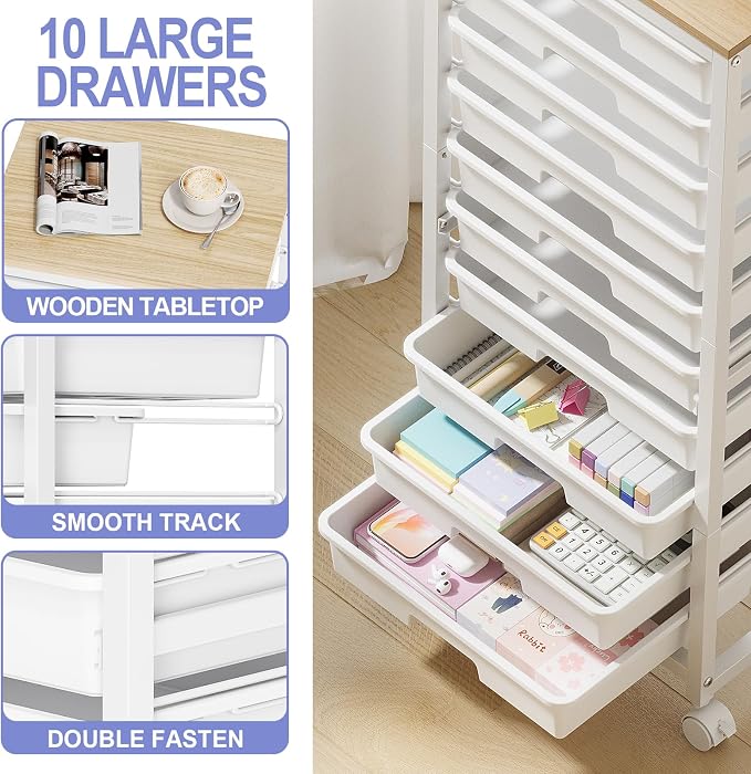 Rolling Cart with Drawers, 10 Drawer Rolling Cart, Storage Cart with Wheels - Image 4