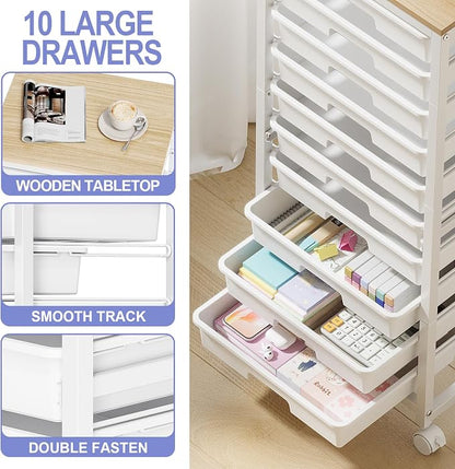 Rolling Cart with Drawers, 10 Drawer Rolling Cart, Storage Cart with Wheels - Image 4