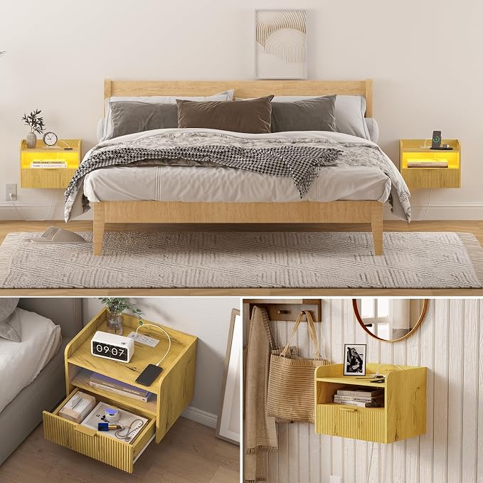 Floating Nightstand with Charging Station and LED Lights - Image 4