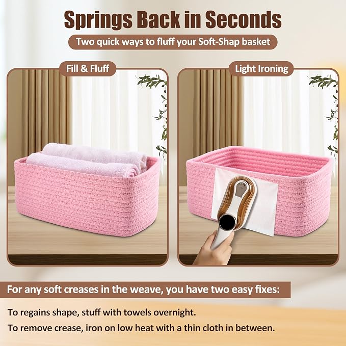 5-Pack Small Woven Rope Storage Baskets, 2 Sizes Organizer Bins | Fabric Cube - Image 7