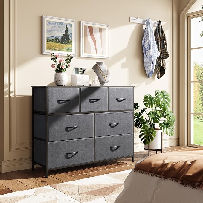 WLIVE Dresser for Bedroom, 7 Drawers, TV Stand, Dark Grey | 7 roomy fabric - Image 9