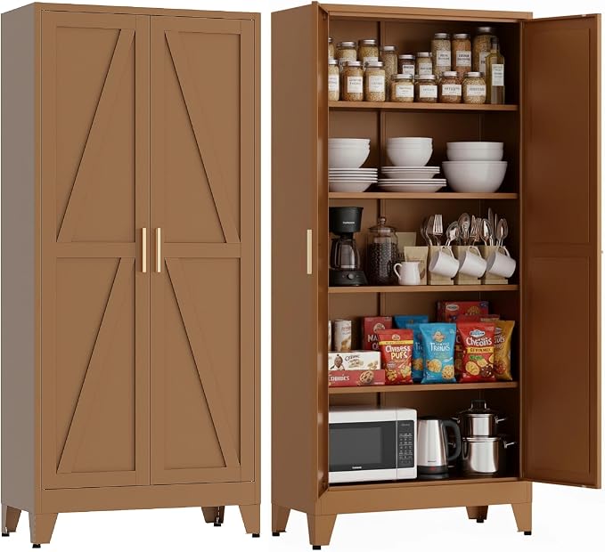 71"H Kitchen Pantry Storage Cabinet, Farmhouse Pantry Cabinet, Tree Doors by FIRMET