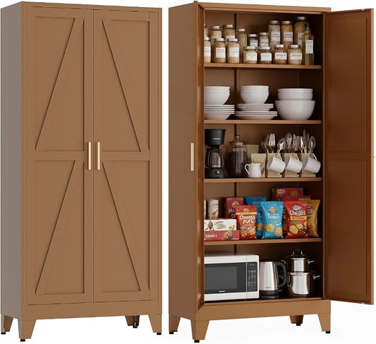 71"H Kitchen Pantry Storage Cabinet, Farmhouse Pantry Cabinet, Tree Doors by FIRMET