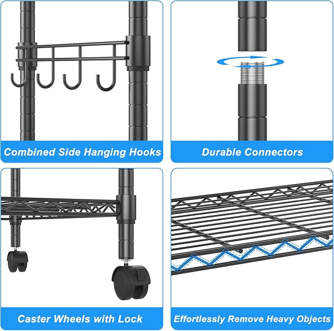 Homdox 5 Tier Wire Shelving Unit on Wheels, Adjustable Storage Racks and - Image 8