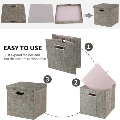 Posprica Storage Bins with Lids, 13×13×13 Foldable Storage Cube Baskets Boxes - Image 5