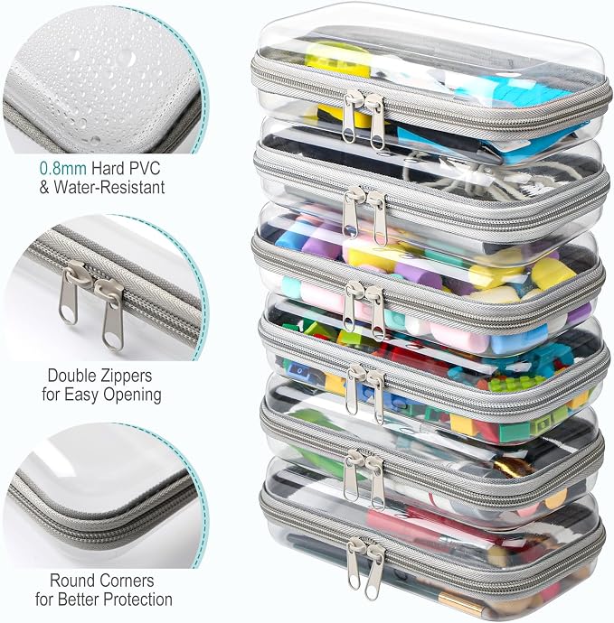 Sanwuta 6 Pcs Clear Hard Zipper Case Hard Plastic Zipper Pouches Transparent - Image 3