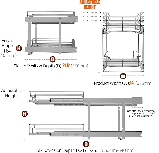 2-Tier Cabinet Pull Out Shelves, Slide Out Shelves - Image 5