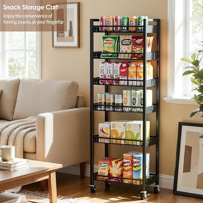 6 Tier Slim Storage Cart, Narrow Rolling Cart - Image 8